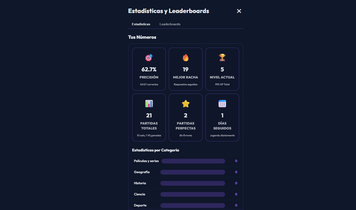 Quizlo - Estadísticas y Leaderboards